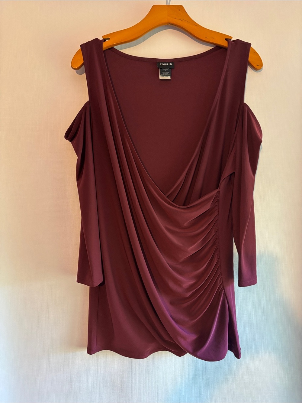 torrid Burgundy Draped Cold-Shoulder Blouse